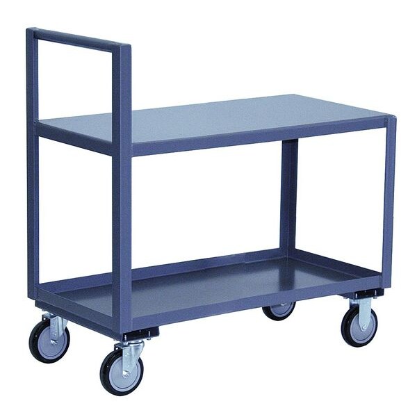 Steel Low-Profile Utility Cart with Lipped & Flush Metal Shelves, Raised, 2 Shelves, 1,200 lb