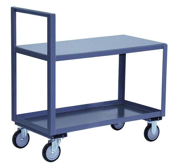 Steel Low-Profile Utility Cart with Lipped & Flush Metal Shelves, Raised, 2 Shelves, 1,200 lb