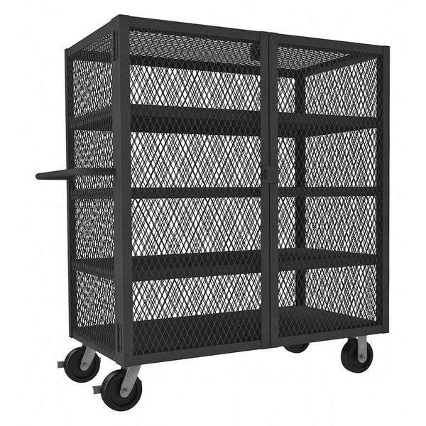 Dual-Latch Welded Mesh Security Cart with Fixed Shelves 2,000 lb Capacity, 32 in W x 66 1/2 in L x