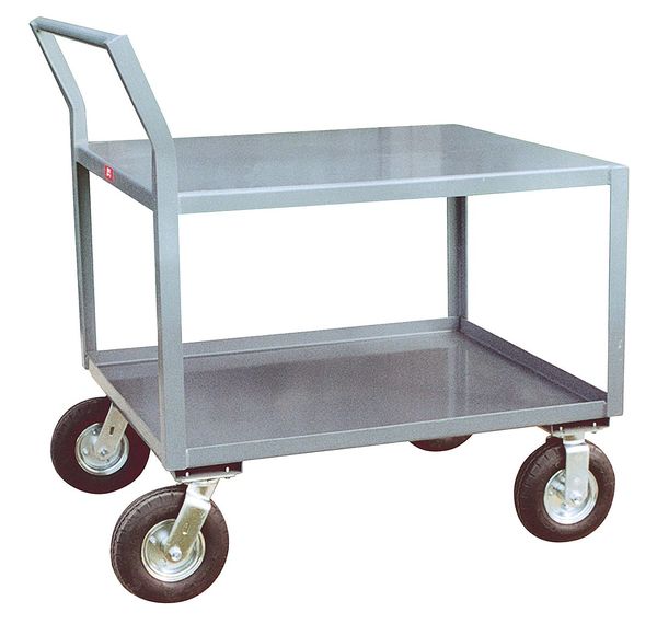 Steel Low-Profile Utility Cart with Lipped & Flush Metal Shelves, Raised, 2 Shelves, 1,200 lb