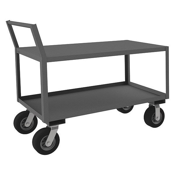 Steel Low-Profile Utility Cart with Lipped & Flush Metal Shelves, Raised, 2 Shelves, 1,200 lb