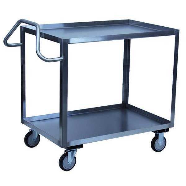 Stainless Steel Corrosion-Resistant Utility Cart with Lipped Metal Shelves, Ergonomic, 2 Shelves