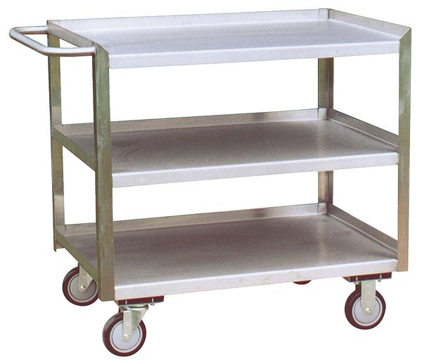 Stainless Steel Corrosion-Resistant Utility Cart with Single-Side Flush Metal Shelves, Flat