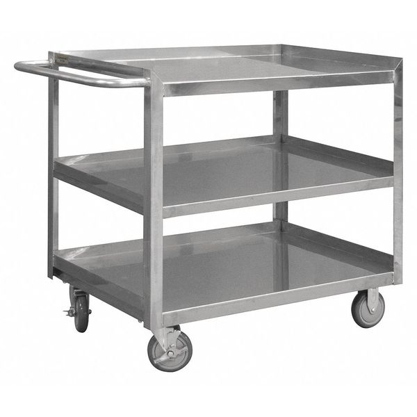 Stainless Steel Corrosion-Resistant Utility Cart with Single-Side Flush Metal Shelves, Flat