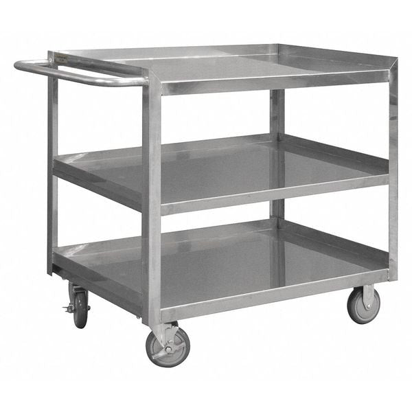 Stainless Steel Corrosion-Resistant Utility Cart with Single-Side Flush Metal Shelves, Flat