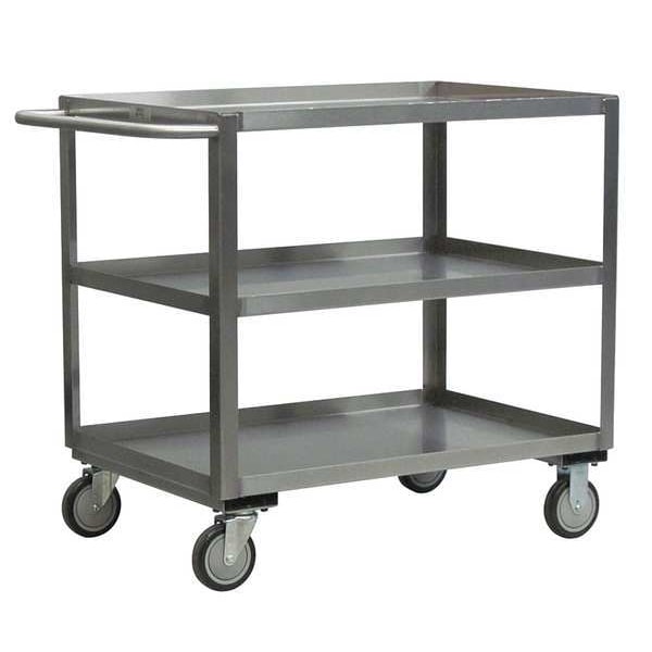 Stainless Steel Corrosion-Resistant Utility Cart with Lipped Metal Shelves, Flat, 3 Shelves