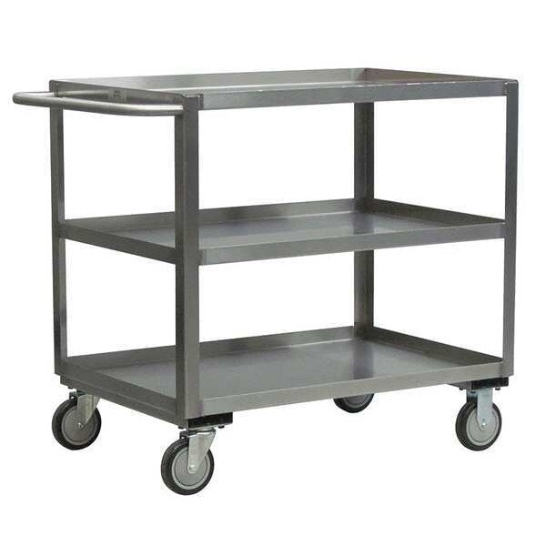 Stainless Steel Corrosion-Resistant Utility Cart with Lipped Metal Shelves, Flat, 3 Shelves