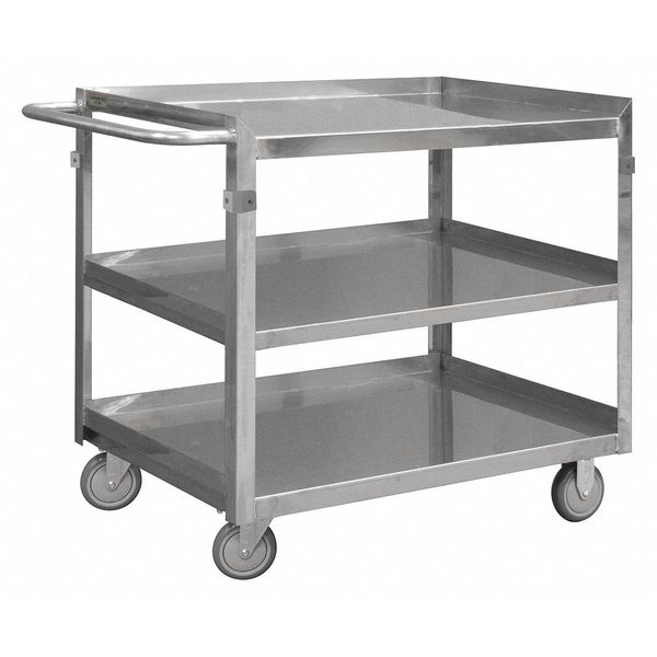 Stainless Steel Corrosion-Resistant Utility Cart with Single-Side Flush Metal Shelves, Flat, 600 lb