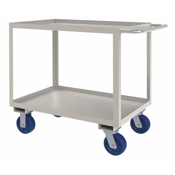 Stainless Steel Corrosion-Resistant Utility Cart with Lipped Metal Shelves, Flat, 2 Shelves