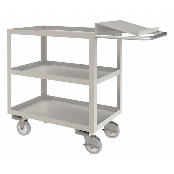 Stainless Steel Corrosion-Resistant Order-Picking Utility Cart with Lipped Metal Shelves, Flat