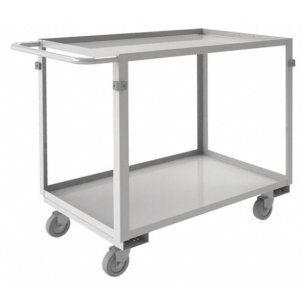 Stainless Steel Corrosion-Resistant Utility Cart with Lipped Metal Shelves, Flat, 2 Shelves, 600 lb