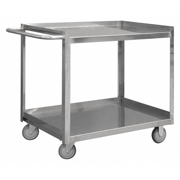 Stainless Steel Corrosion-Resistant Utility Cart with Single-Side Flush Metal Shelves, Flat, 600 lb