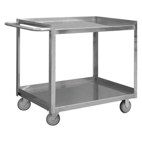 Stainless Steel Corrosion-Resistant Utility Cart with Single-Side Flush Metal Shelves, Flat, 600 lb