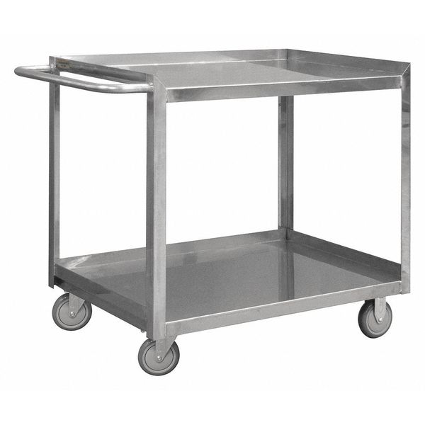 Stainless Steel Corrosion-Resistant Utility Cart with Single-Side Flush Metal Shelves, Flat, 600 lb
