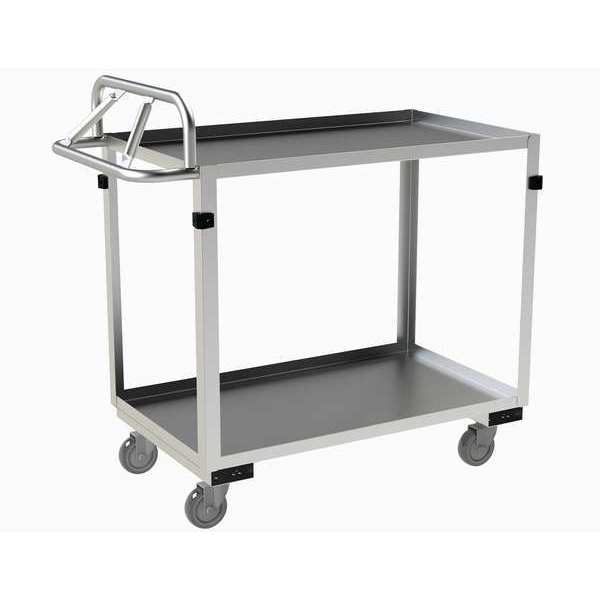 Stainless Steel Corrosion-Resistant Utility Cart with Lipped Metal Shelves, Ergonomic, 2 Shelves