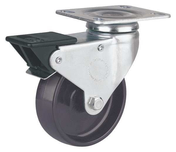 Plate Caster, Swivel, Nylon, 5 in., 330 lb.
