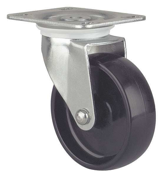 Plate Caster, Swivel, Nyln, 5 in, 330 lb, Blk