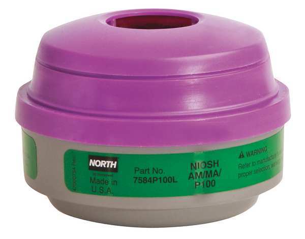 Combination Cartridge/Filter, Threaded, AM, MA, P100, Green, Magenta, 1 PR, NIOSH