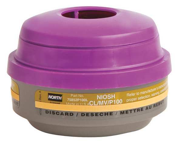 Combination Cartridge/Filter, Threaded, MV, CL, P100, Magenta, Olive, 1 PR, NIOSH