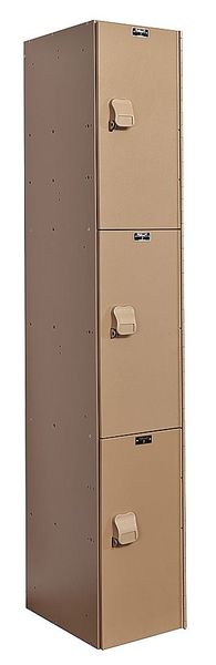 Wardrobe Locker, 12 in W, 18 in D, 72 in H, (1) Wide, (3) Openings, Taupe