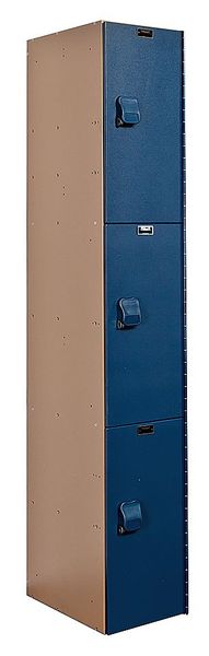 Wardrobe Locker, 12 in W, 18 in D, 72 in H, (1) Wide, (3) Openings, Blue/Taupe