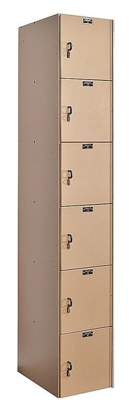 Box Locker, 12 in W, 18 in D, 72 in H, (1) Wide, (6) Openings, Taupe