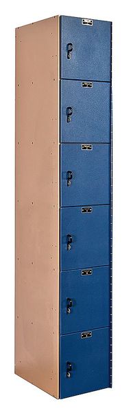 Box Locker, 12 in W, 18 in D, 72 in H, (1) Wide, (6) Openings, Blue/Taupe