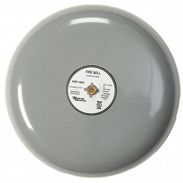 Fire Bell, Gray, 10 In., 20 to 24V