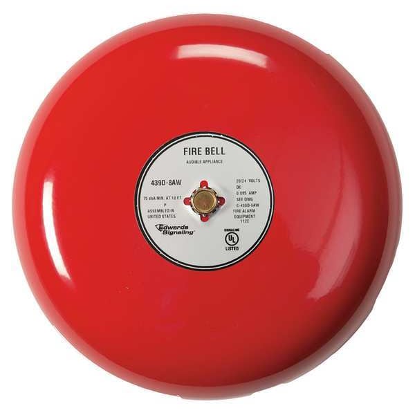 Fire Bell, Red, 10 In., 20 to 24V