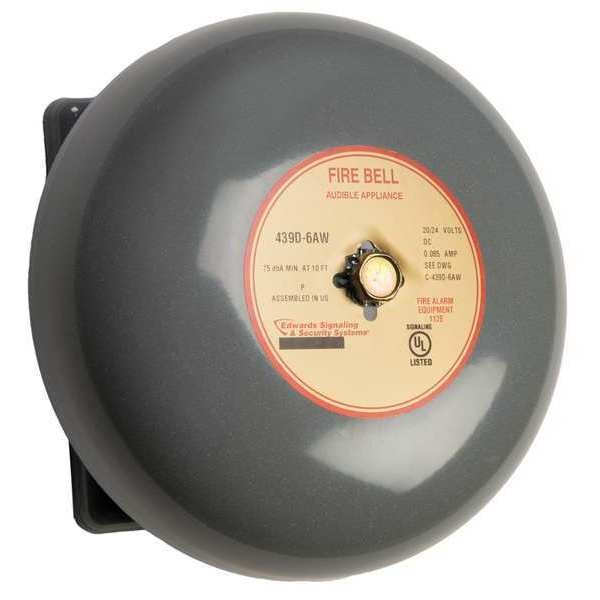 Fire Bell, Gray, 6 In., 20 to 24V