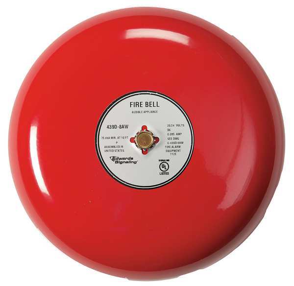 Fire Bell, Red, 8 In., 20 to 24V
