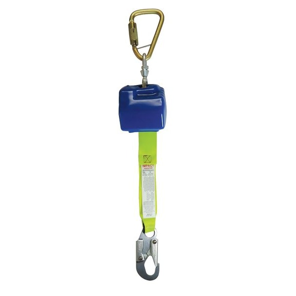 Self-Retracting Lifeline, Personal Fall Limiter, 8 ft Web Retractor, Steel Snap Hook, Blue/Yellow
