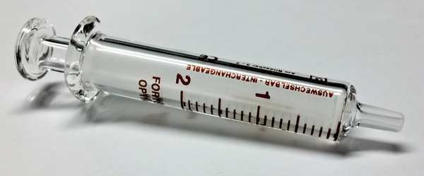 Reusable Glass Syringe, Glass Luer, 2 mL