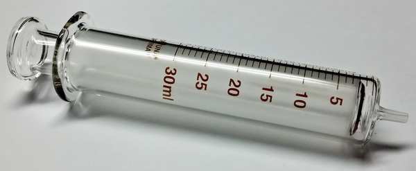 Reusable Glass Syringe, Glass Luer, 30 mL