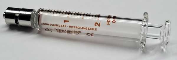 Glass Syringe, Metal Luer Lock, 2 mL