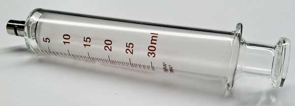 Glass Syringe, Metal Luer Lock, 30 mL