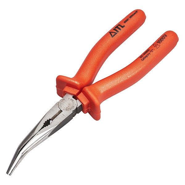 6 1/4 in Bent Needle Nose Plier, Side Cutter Nylon Handle