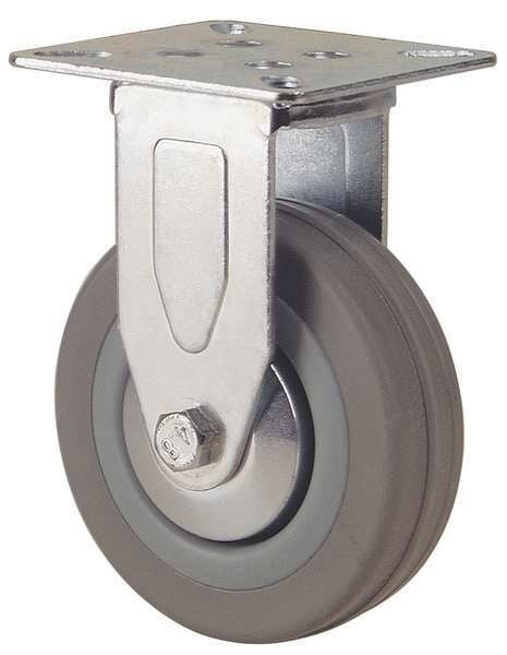 Plate Caster, Rigid, Rubber, 2 in., 110 lb.