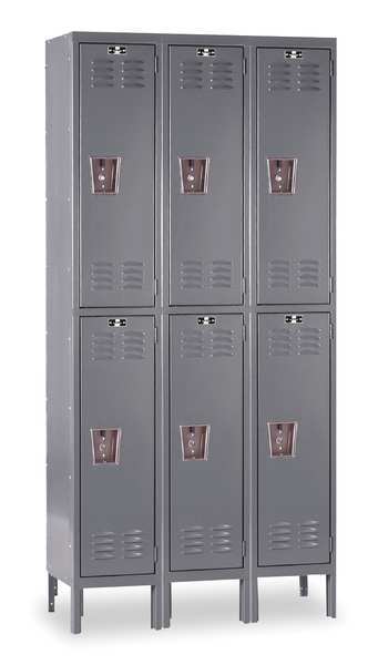 Wardrobe Locker, 45 in W, 15 in D, 78 in H, (2) Tier, (3) Wide, Dark Gray